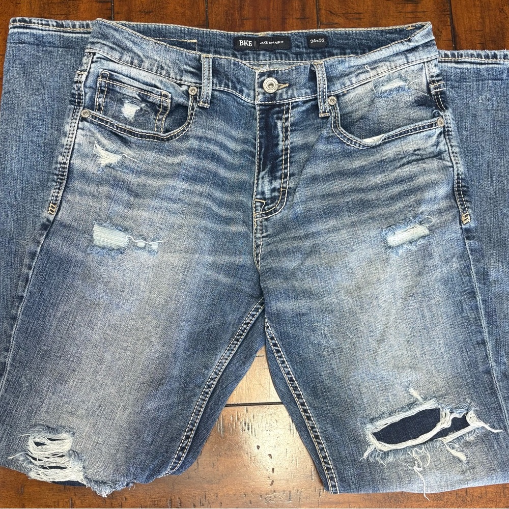 BKE Men's Relaxed Blue Distressed Jeans